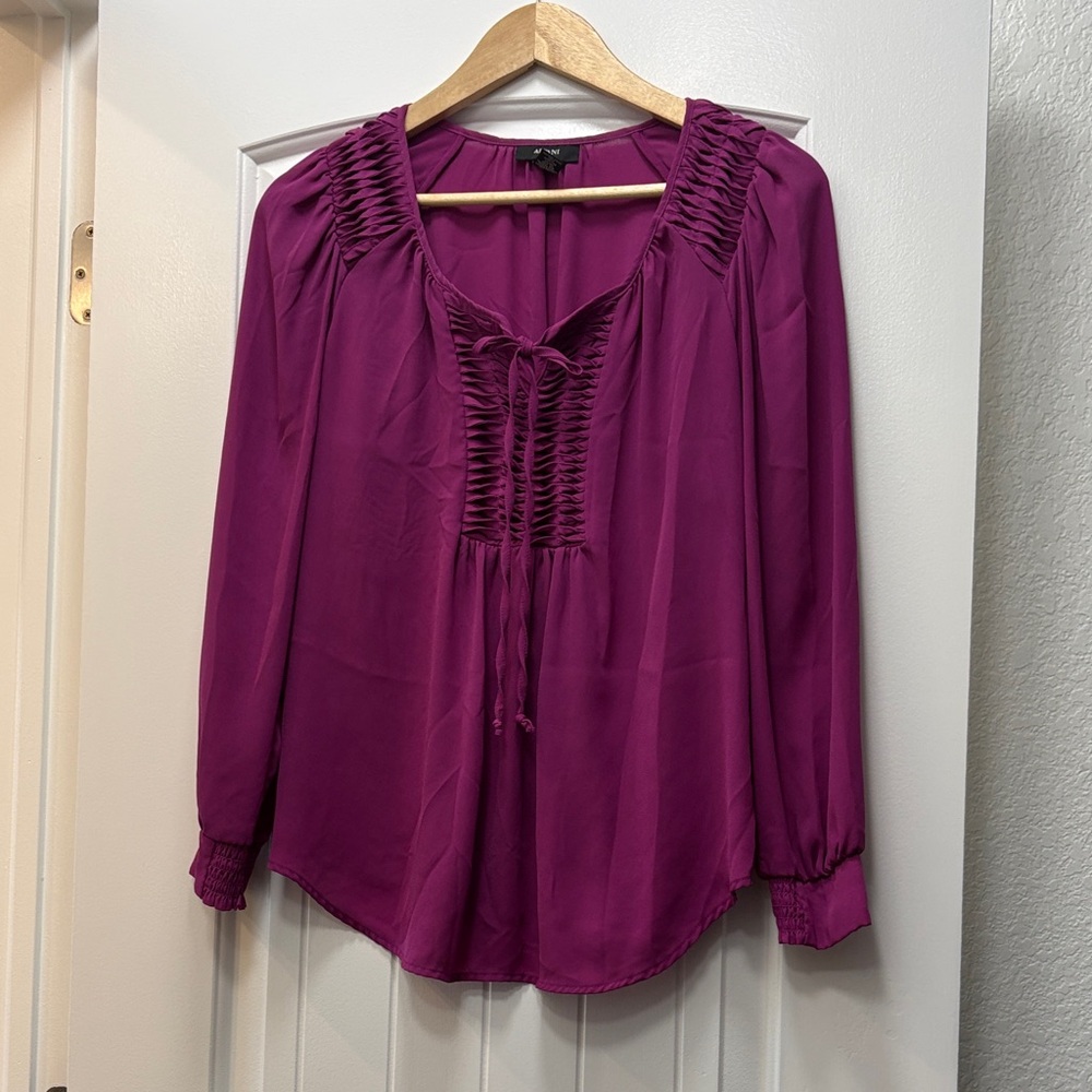 Alfani Peasant Blouse in Magenta - Women’s Long Sleeve Top